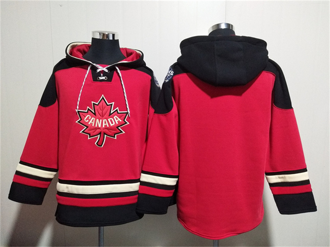 Men's Team Canada Blank Red/Black Ageless Must-Have Lace-Up Pullover Hoodie